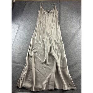 Gigi 100% Silk Slip Dress Champagne Ruched Bust Maxi Women L Sexy Formal 90s VTG